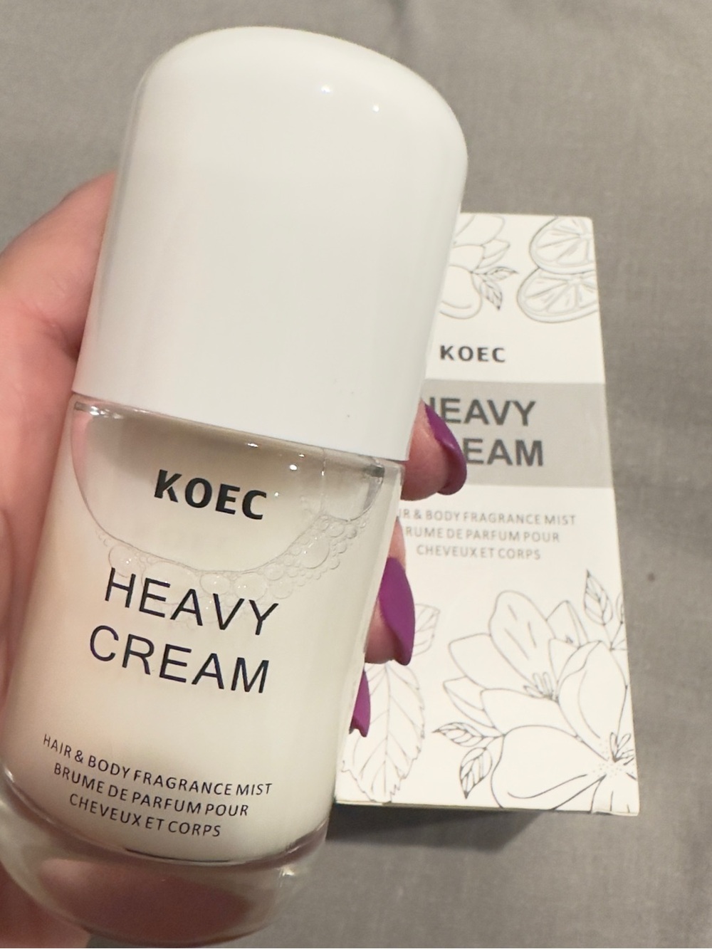 This KOEC "Heavy Cream" Hair & Body Fragrance Mist is a 50ml dual-purpose spray